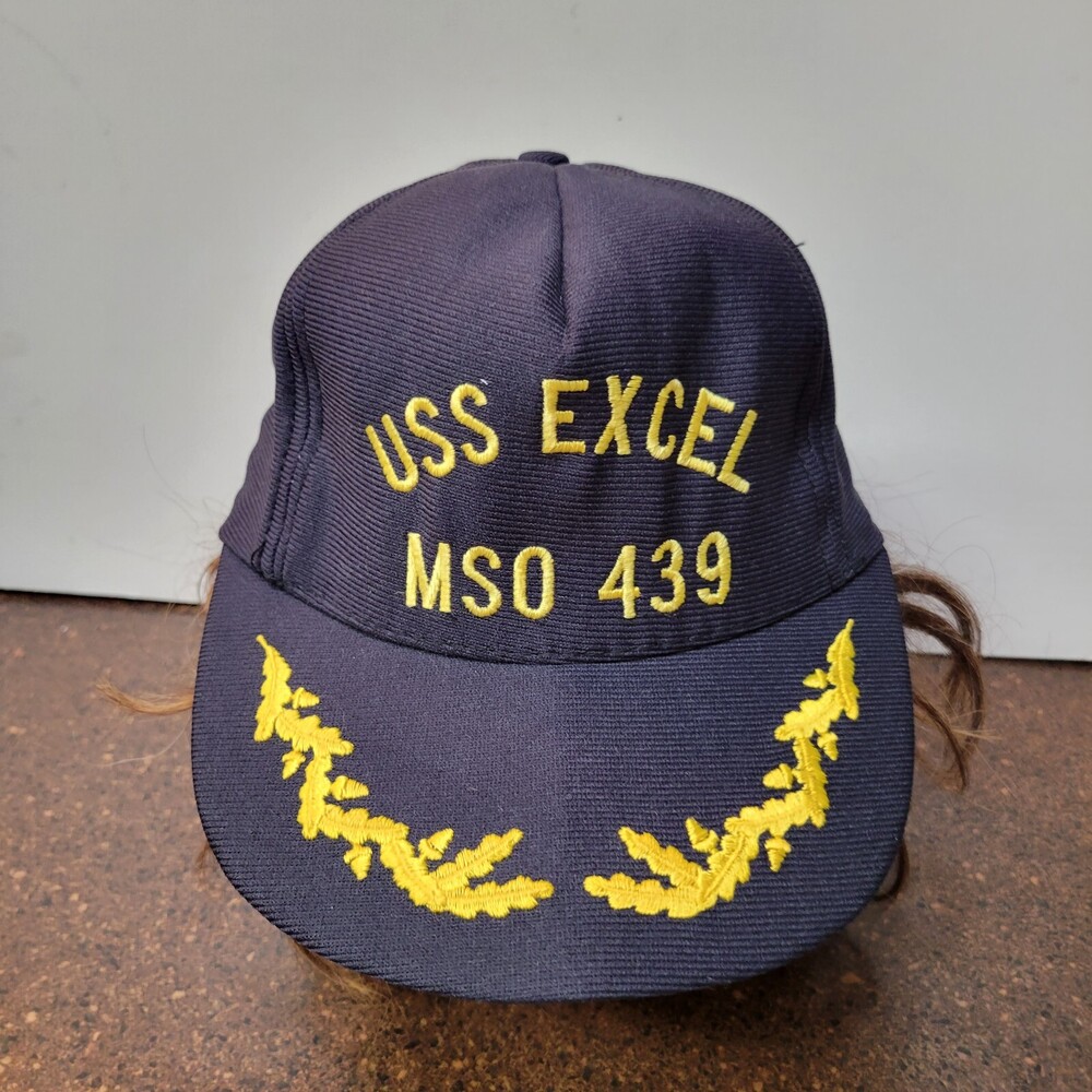 VTG USS Excel MSO-439 Baseball Cap Hat Mens One Size Navy Embroidered Snapback
